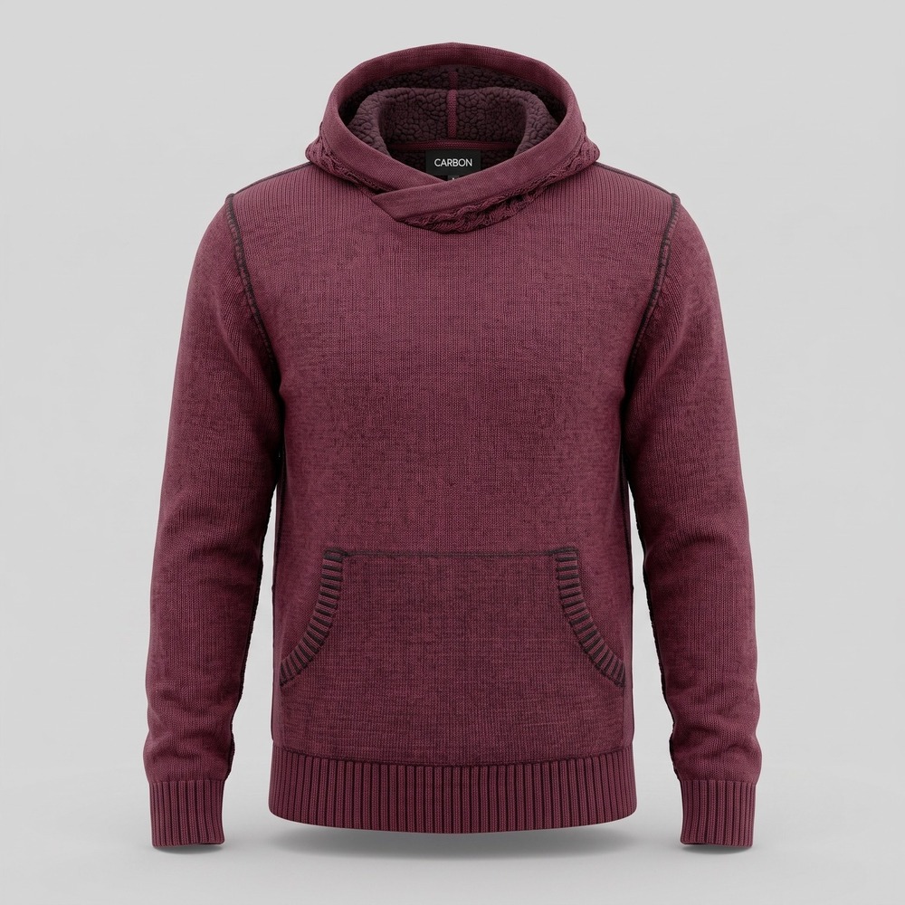 Carbon Mens Medium Maroon Sweater Hoodie Pullover Knit Raw Edge Seam